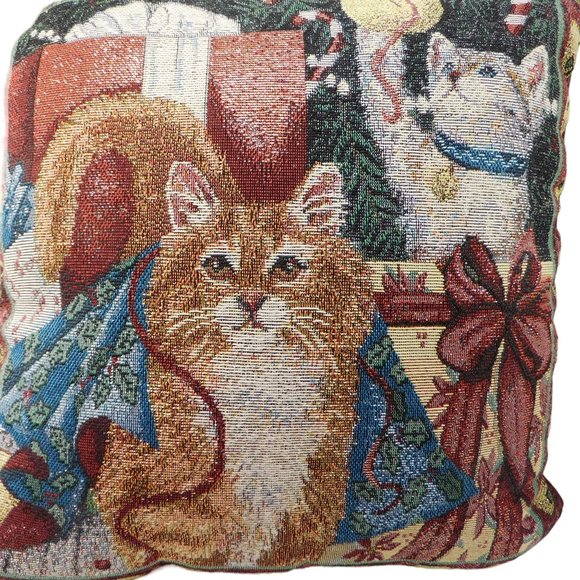 Christmas Tabby Cat Tapestry Pillow 15" - Picture 2 of 4